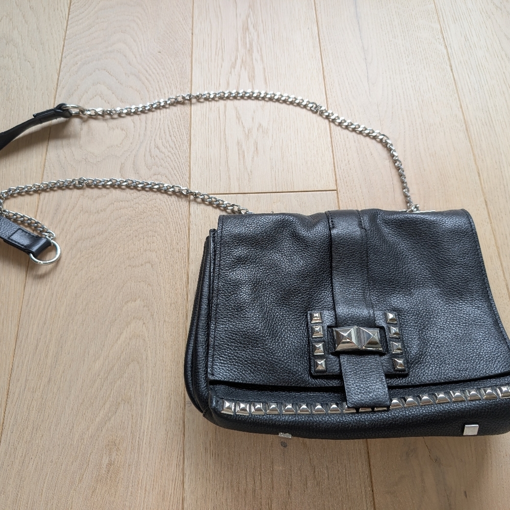 Studded Black Leather Shoulder Bag
